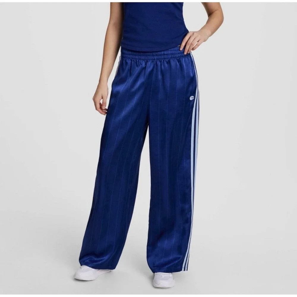 Champion Women's Game Set Match Pants~ Blue Depths Pinstripe Size L NWT